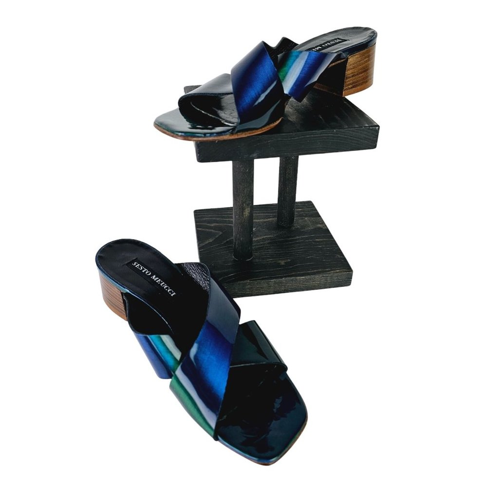 Vtg Sesto Meucci Ombre Blue Sandals Leather Criss Cross Slides Sz 6M